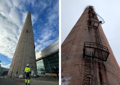 Inspección de una chimenea de 106 metros en el Polígono de La Pepa